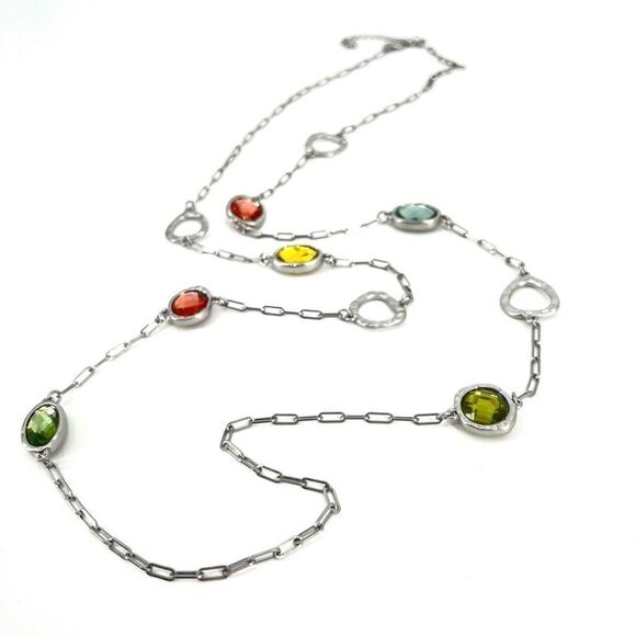 Liz Claiborne Jewelry - Liz Claiborne Vintage long chain sparkling colored dainty chic necklace silverto